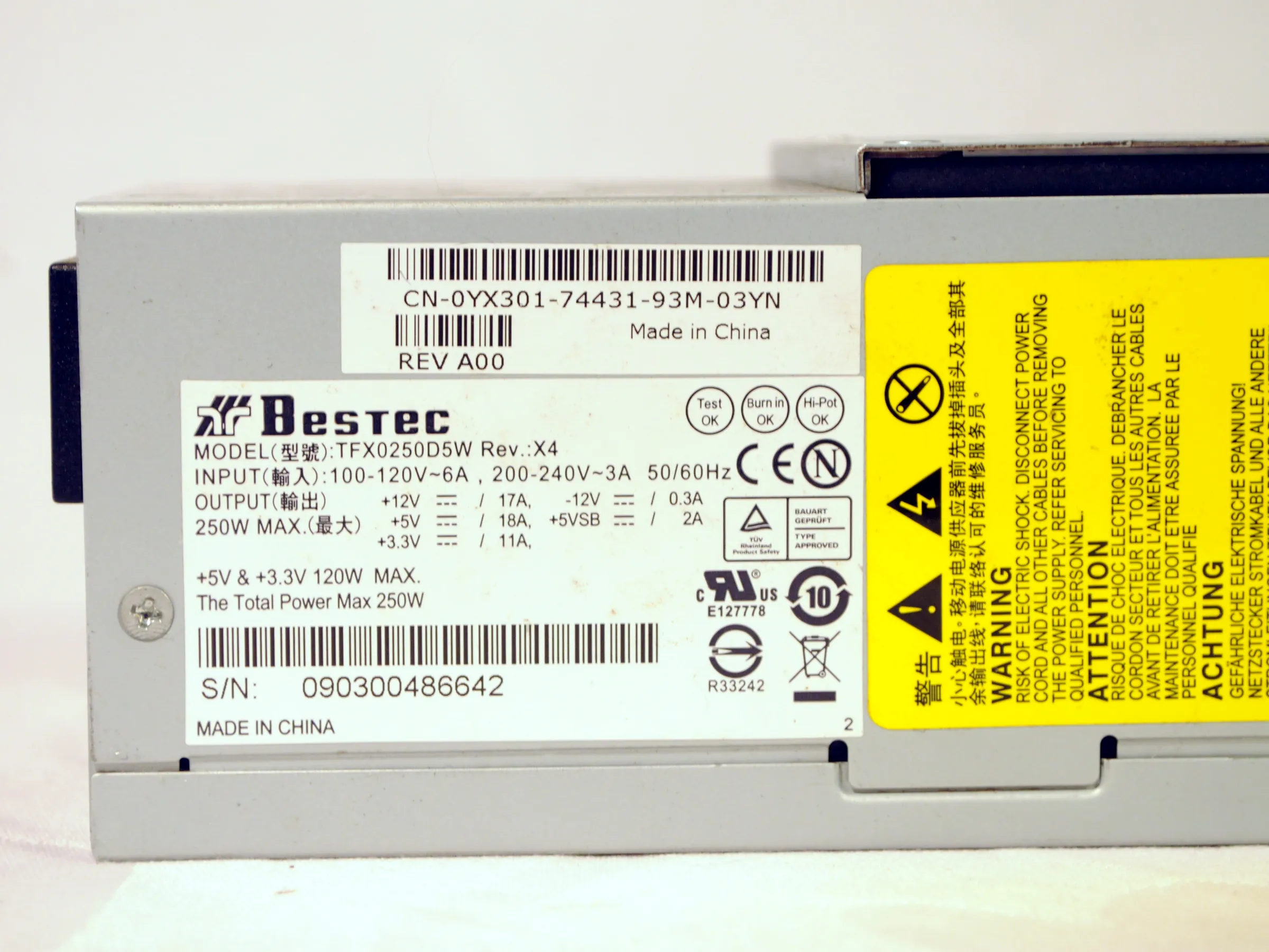 Bestec TFX0250D5W 0YX301 250W Power Supply - Image 2